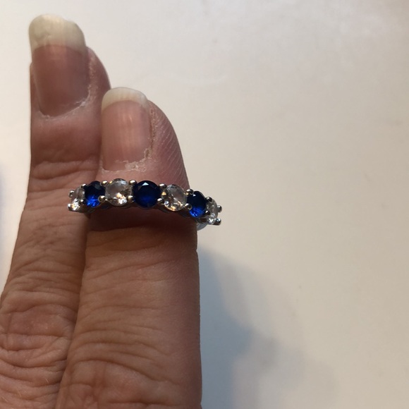 Blue and white lab created sapphire and silver (925 stamped) size 7 ring - Picture 4 of 4